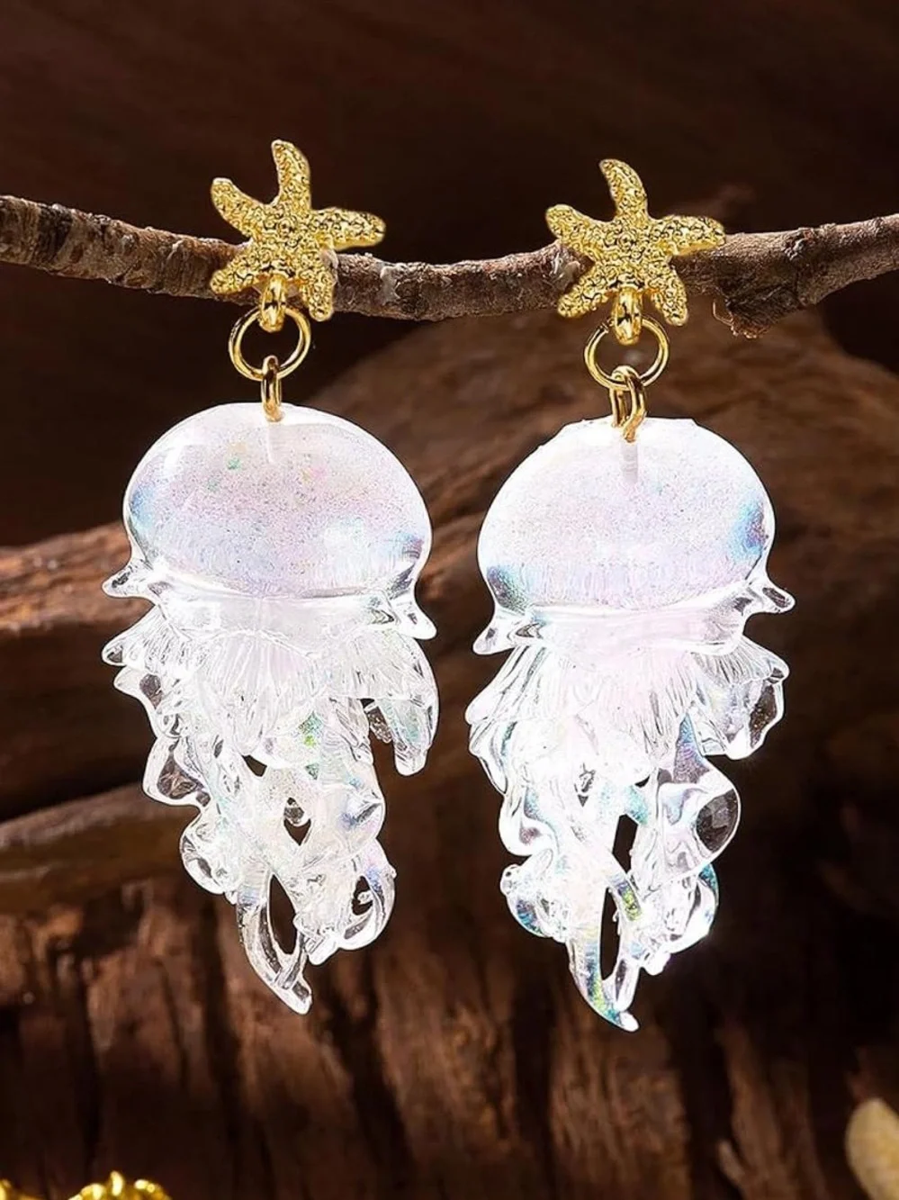 Anthropologie Iridescent Jellyfish Drop Earrings with Gold Star